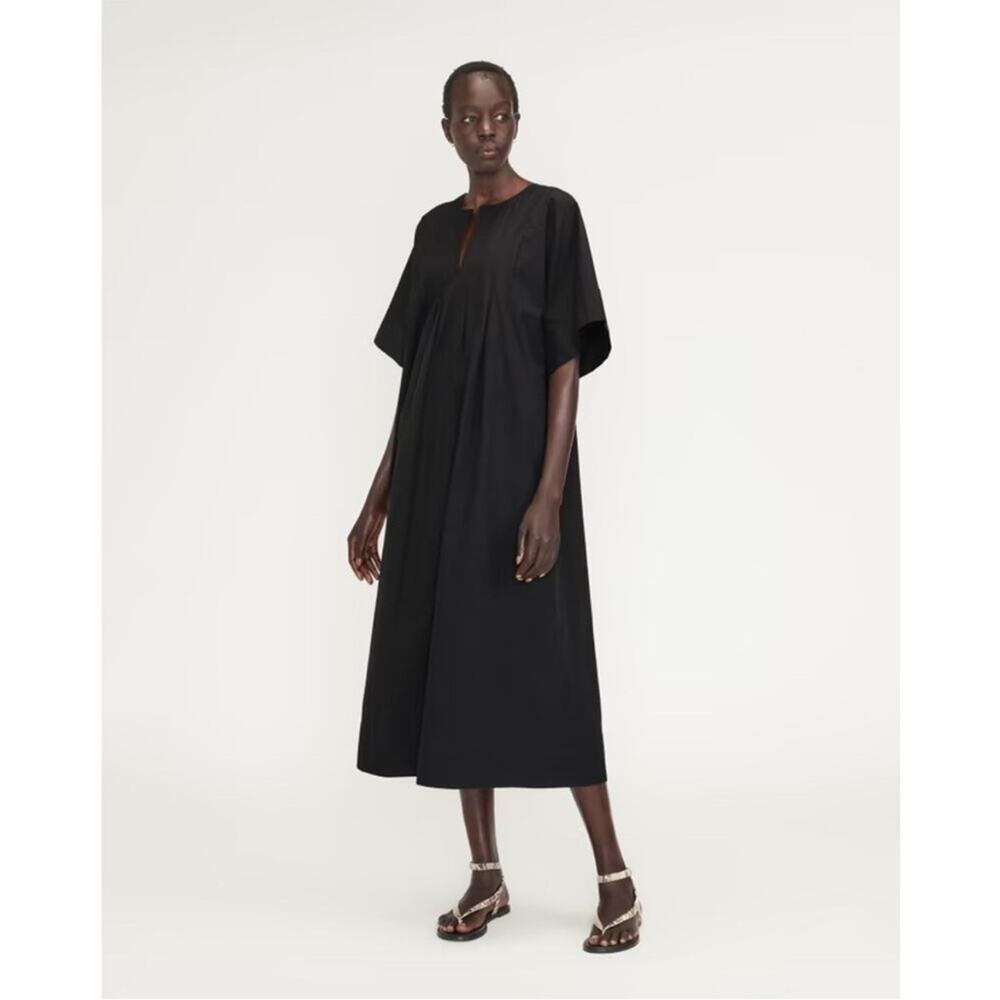 Everlane The Poplin Caftan Dress Black Midi Short Sleeve Womens Size S